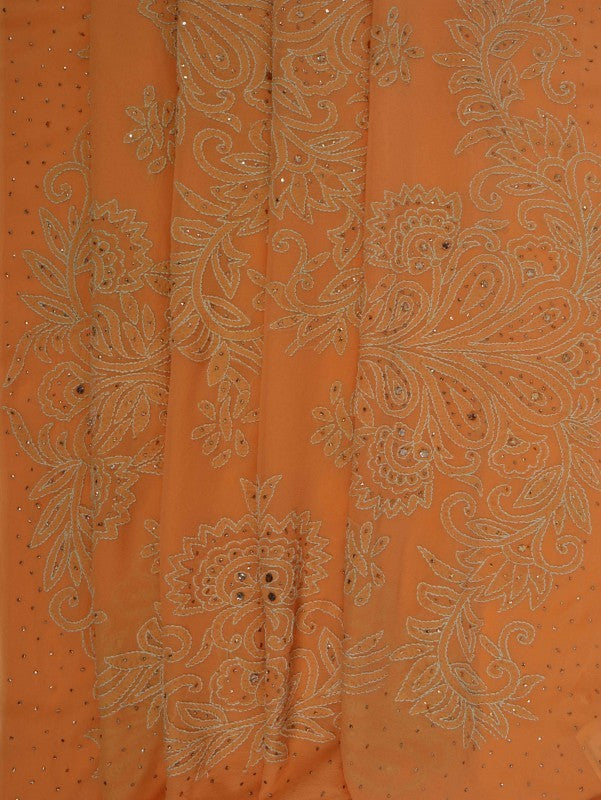 Ada Hand Embroidered Princeton Orange Pure Georgette Lucknowi Chikankari Saree/Blouse With Muqaish Work 01A82976