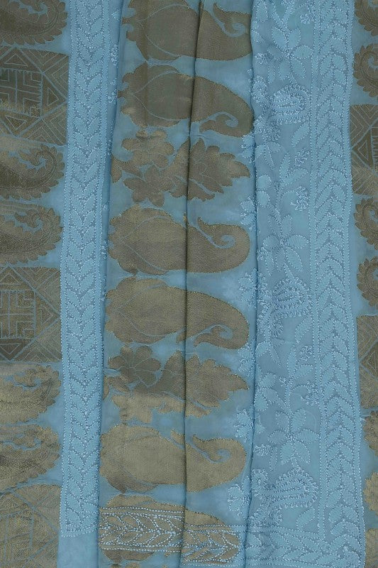 Ada Hand Embroidered Sapphire Blue Georgette Lucknowi Chikankari Saree With Blouse- A586827