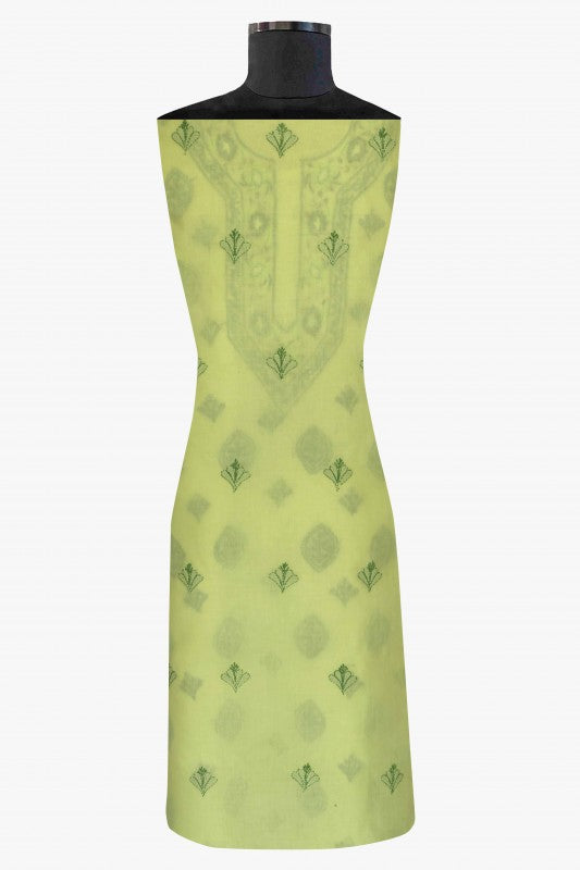 Ada Hand Embroidered Lime Green Cotton Lucknowi Chikan Unstitched Kurta Piece With Gota Patti Work- A268319