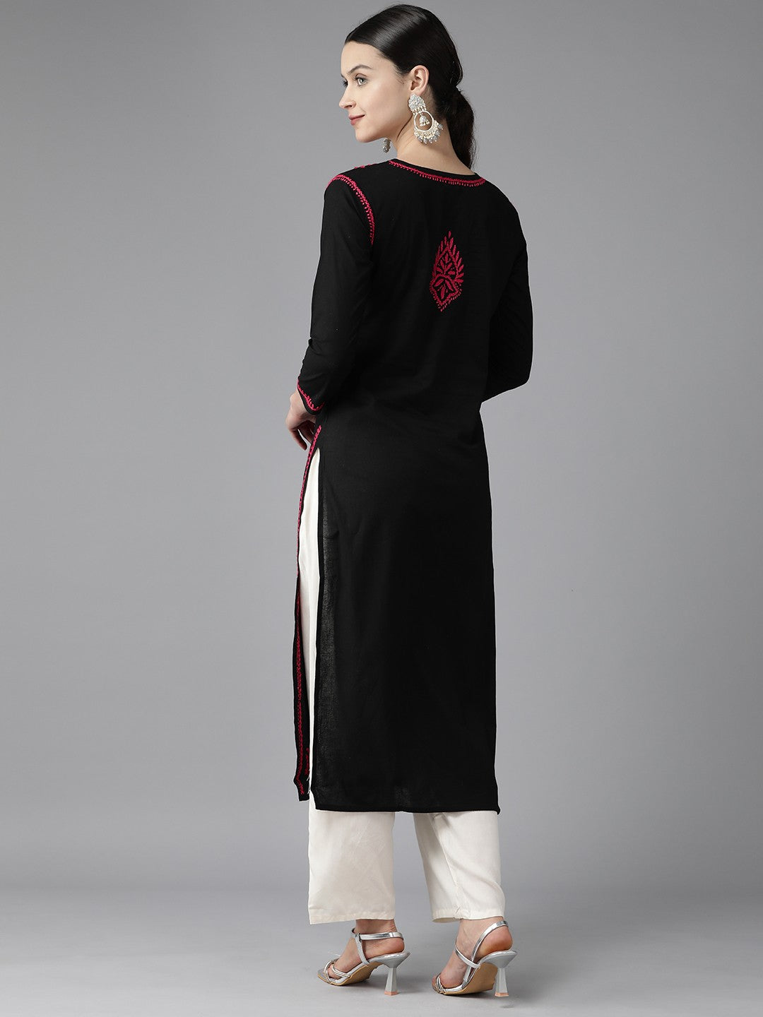 Ada Hand Embroidered Black Cotton Lucknow Chikankari Straight Kurta A411404