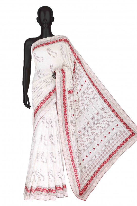 Ada Hand Embroidered Blossom White Pure Georgette Lucknowi Chikankari Saree- A72779