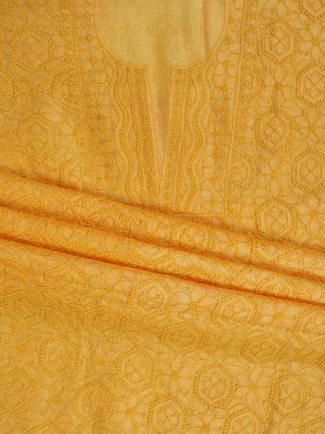Ada Hand Embroidered Yellow Silk Lucknowi Chikankari Unstitched Suit Piece 01A167144