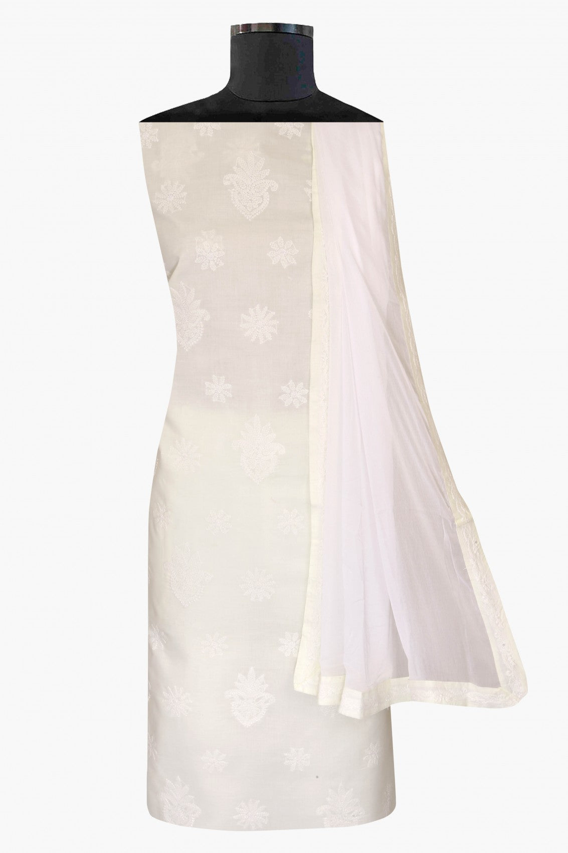 Ada Hand Embroidered Cream/White Cotton Lucknowi Chikankari Unstitched Suit Piece A211202