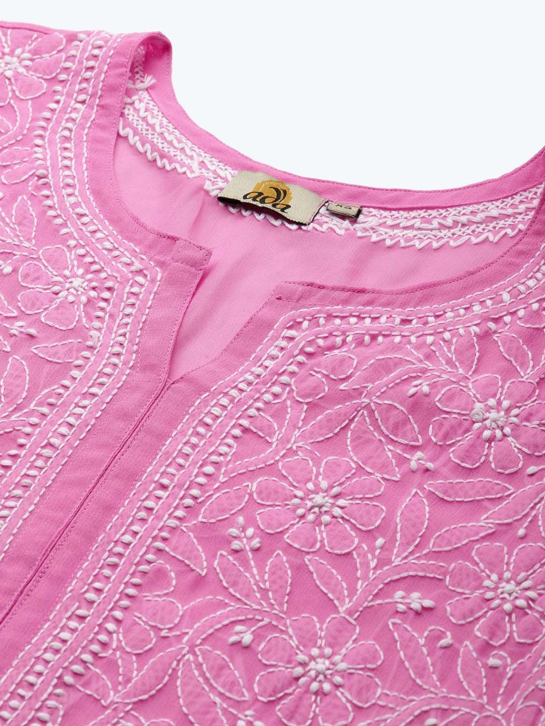 Ada Hand Embroidered Pink Georgette Lucknowi Chikankari Straight Kurta Set A811202