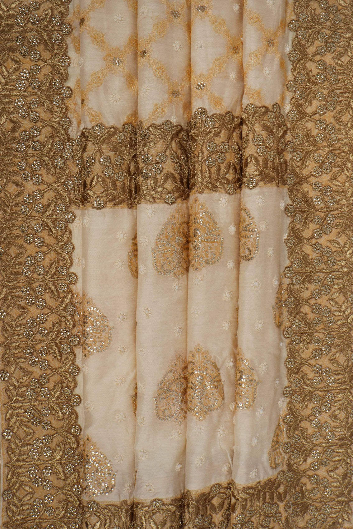 Ada Hand Embroidered Fawn Chanderi Lucknowi Chikankari Saree With Blouse With Zari Work A302299