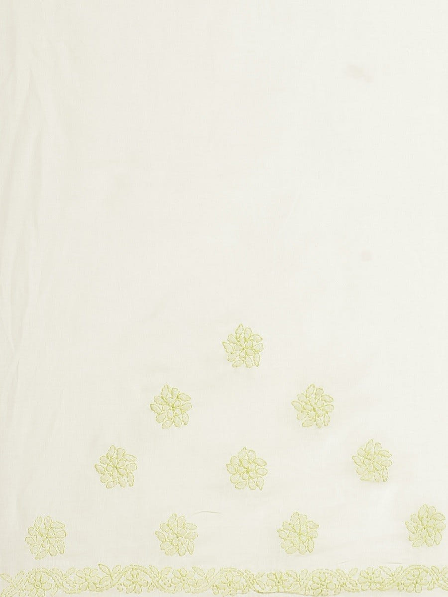 Ada Hand Embroidered Cream Cotton Lucknow Chikan Saree With Blouse- A311175