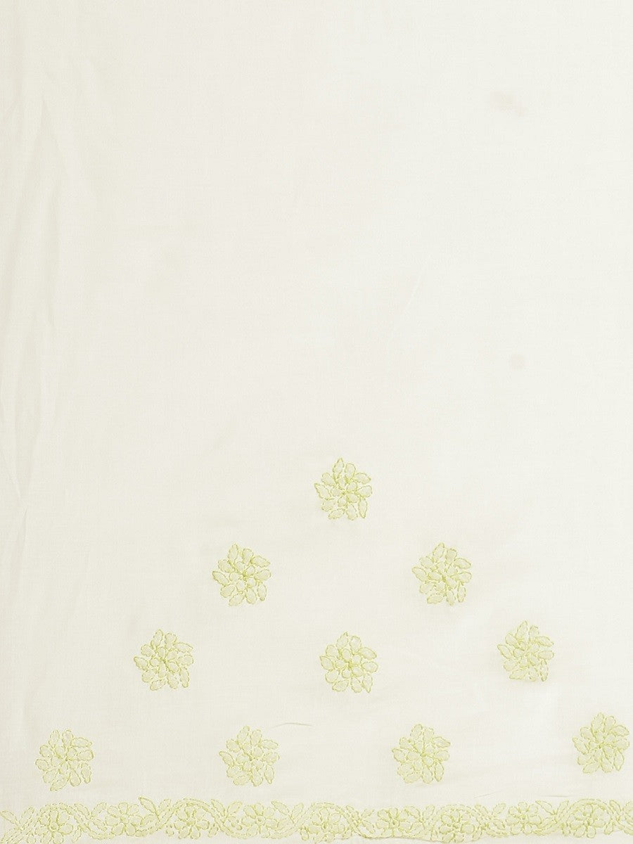 Ada Hand Embroidered Cream Cotton Lucknow Chikan Saree With Blouse- A311175