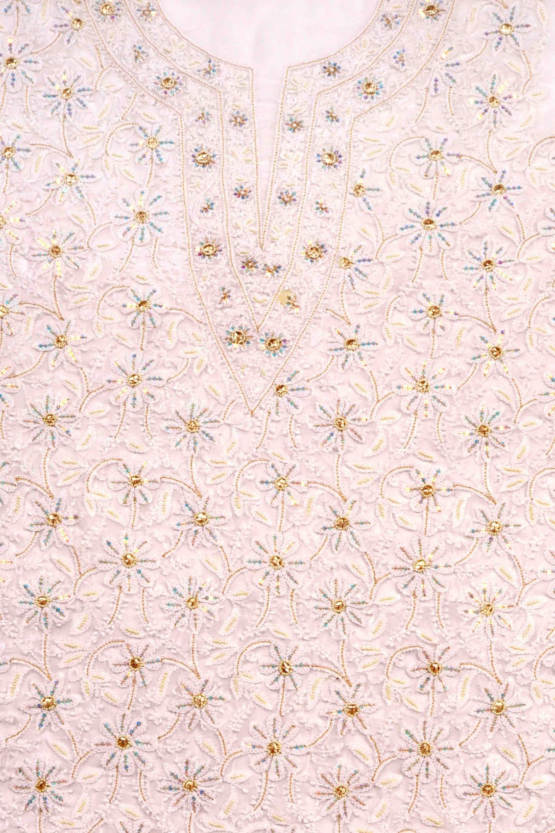 Ada Hand Embroidered White Georgette Lucknowi Chikankari Unstitched Suit Piece With Pearl Work A262204