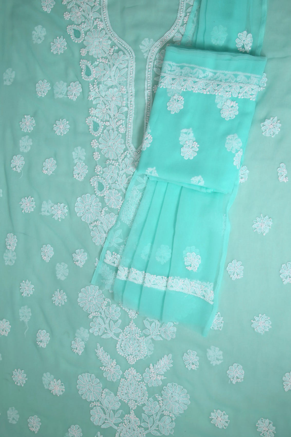 Ada Hand Embroidered Sea Green Georgette Lucknowi Chikankari Unstitched Suit Piece A211248