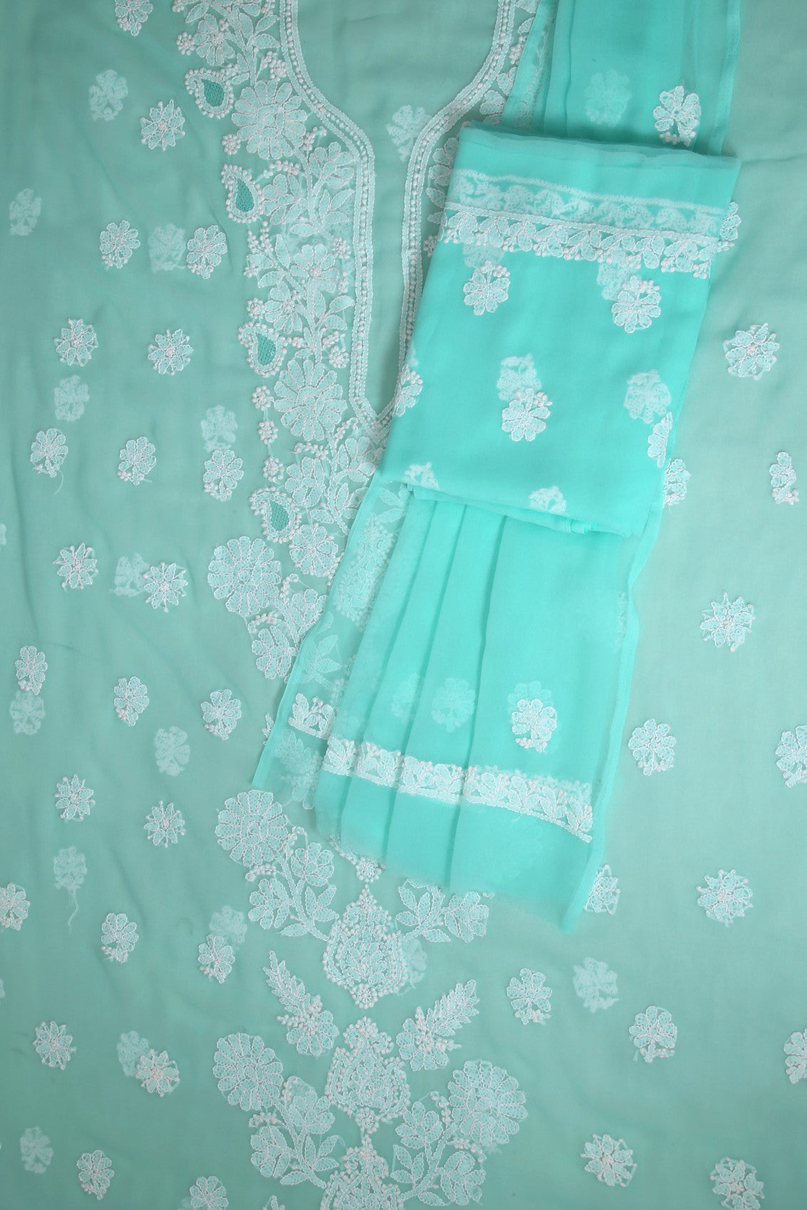 Ada Hand Embroidered Sea Green Georgette Lucknowi Chikankari Unstitched Suit Piece A211248