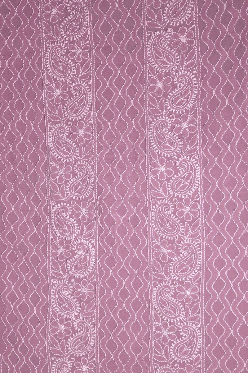 Ada Hand Embroidered Mauve Georgette Lucknowi Chikan Unstitched Kurta Dupatta Set A567447