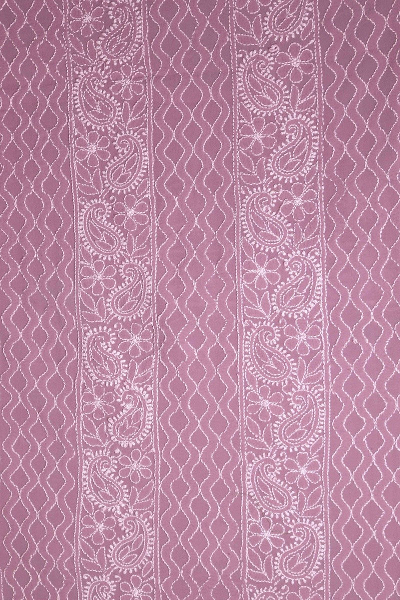 Ada Hand Embroidered Mauve Georgette Lucknowi Chikan Unstitched Kurta Dupatta Set A567447