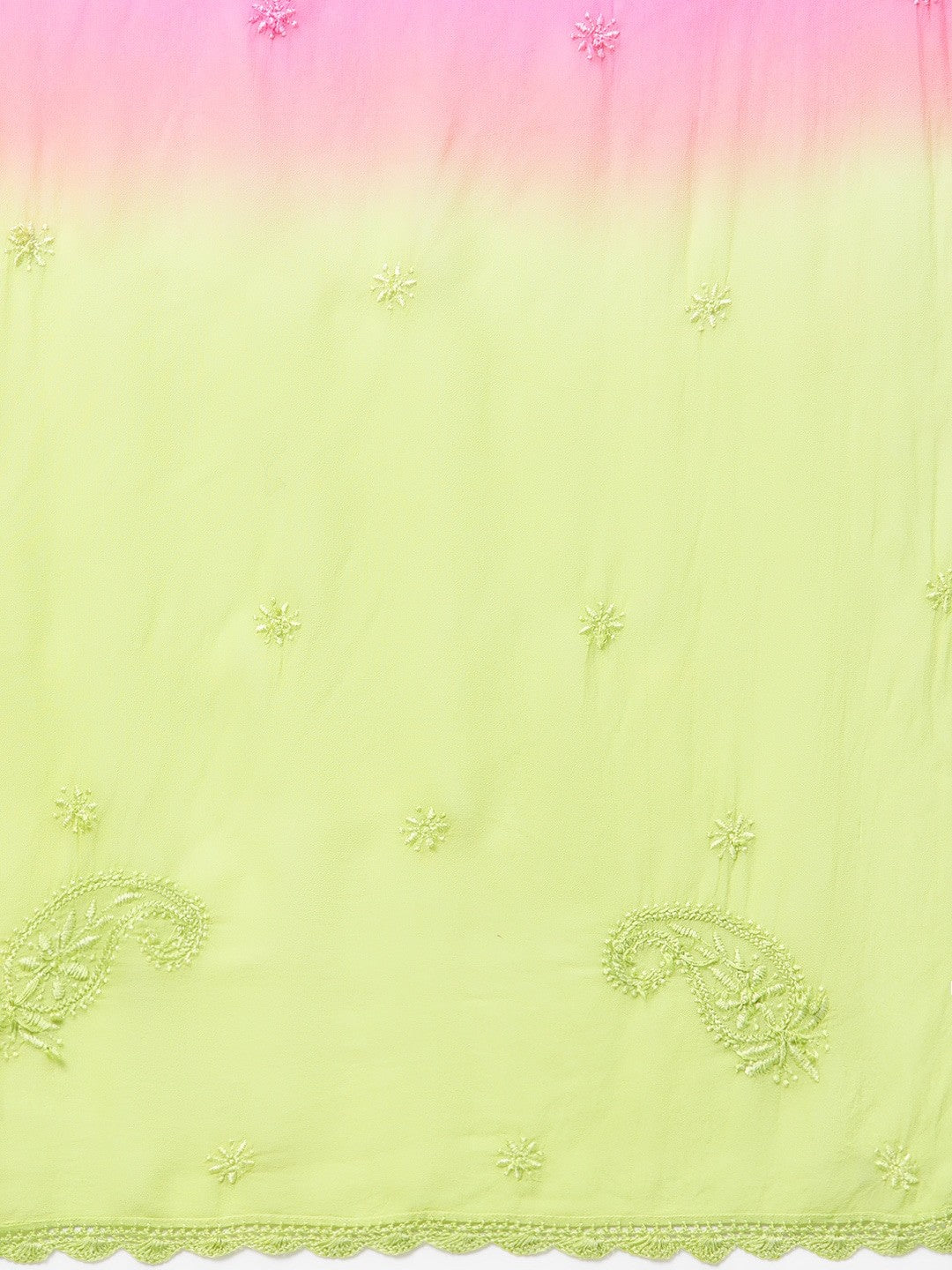 Ada Hand Embroidered Green and Pink Georgette Lucknowi Chikankari Stole A511153