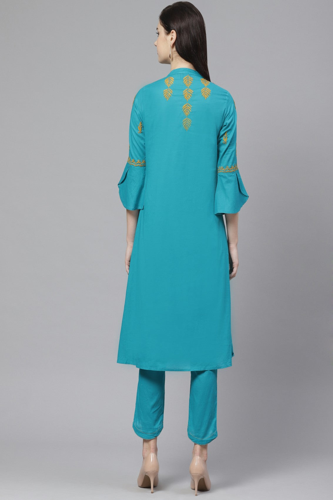 Ada Hand Embroidered Blue Cotton Lucknowi Chikankari Kurta with Trouser Set A100318