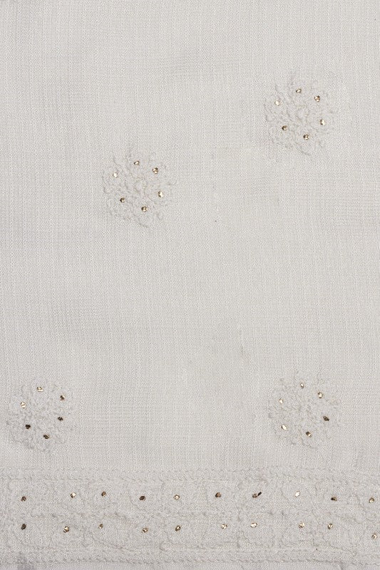Ada Hand Embroidered White Kota Lucknowi Chikan Unstitched Kurta Piece With Muqaish Work- A623145