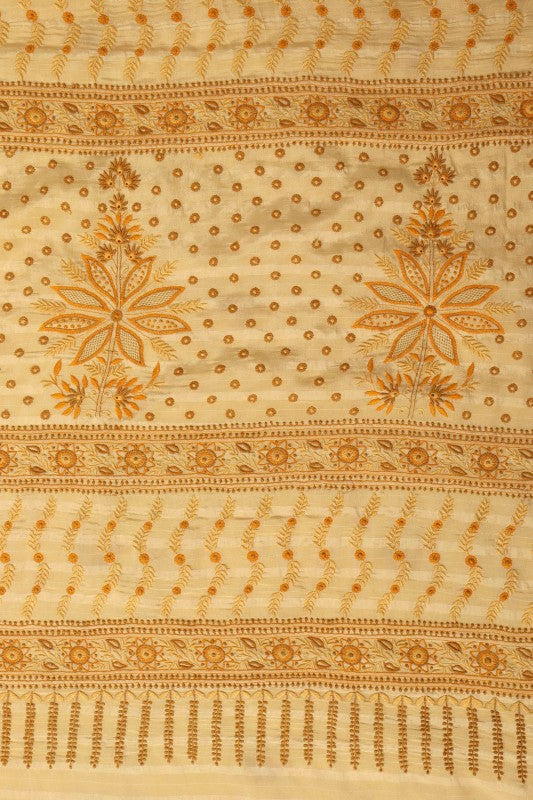 Ada Hand Embroidered Fawn Crepe Lucknowi Chikankari Saree With Blouse A108882