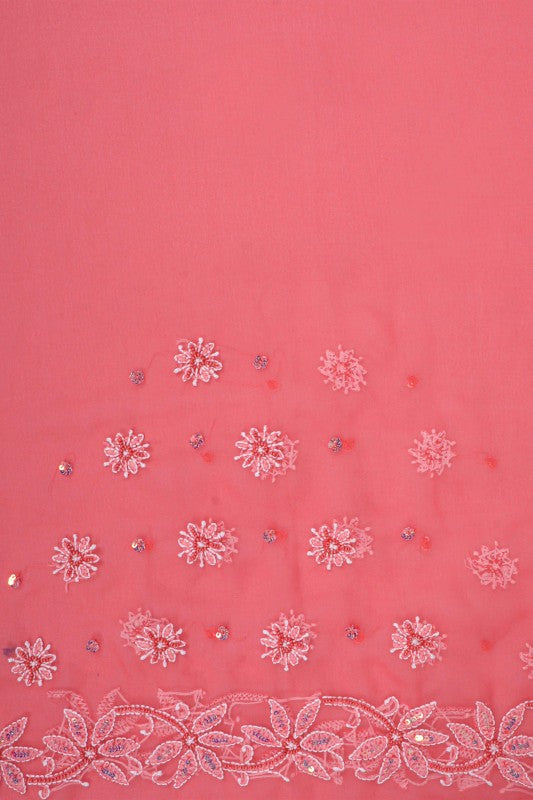 Ada Hand Embroidered Carrot Pink Georgette Lucknowi Chikankari Saree/Blouse With Pearl Work 01A194037