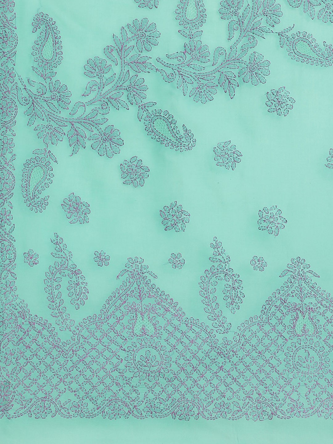 Ada Hand Embroidered Sea Green Cotton Lucknow Chikan Saree With Blouse-A311219