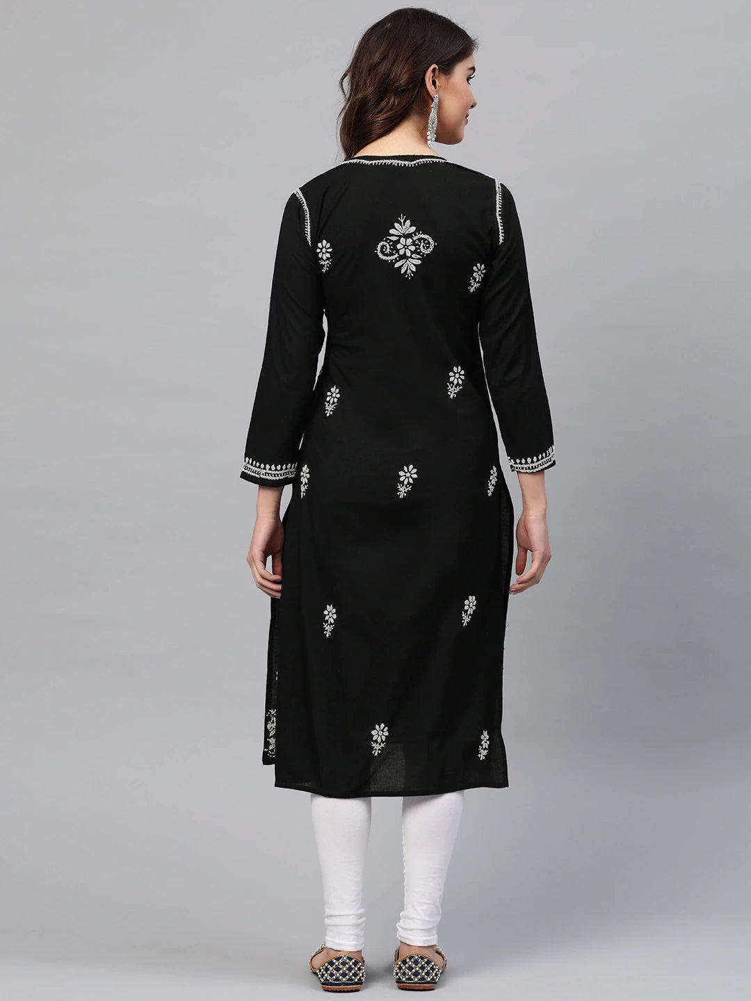 Ada Hand Embroidered Black Cotton Lucknowi Chikankari Straight Kurta A341075