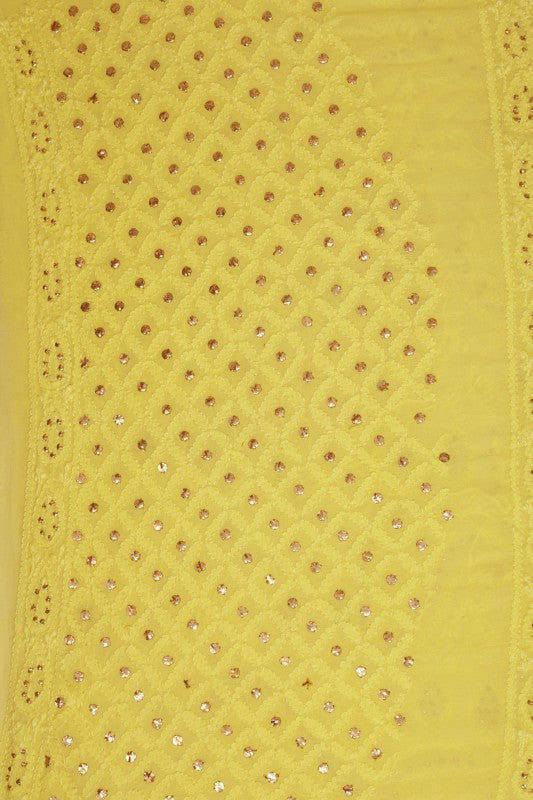 Ada Hand Embroidered Yellow Pure Georgette Lucknowi Chikankari Lehenga Set with Muqaish Work A578270