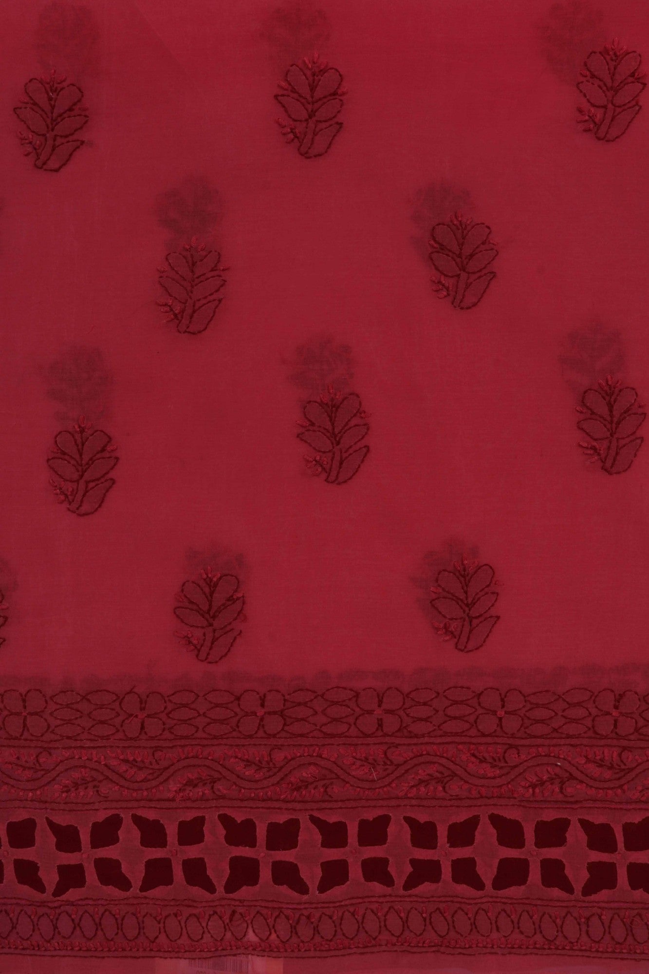 Ada Hand Embroidered Maroon Cotton Lucknowi Chikankari Unstitched Suit Piece 01A177890