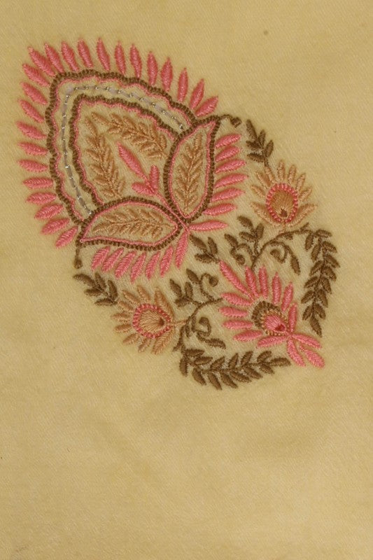Ada Hand Embroidered Custard Cream Lucknow Chikankari Woolen Stole A222653