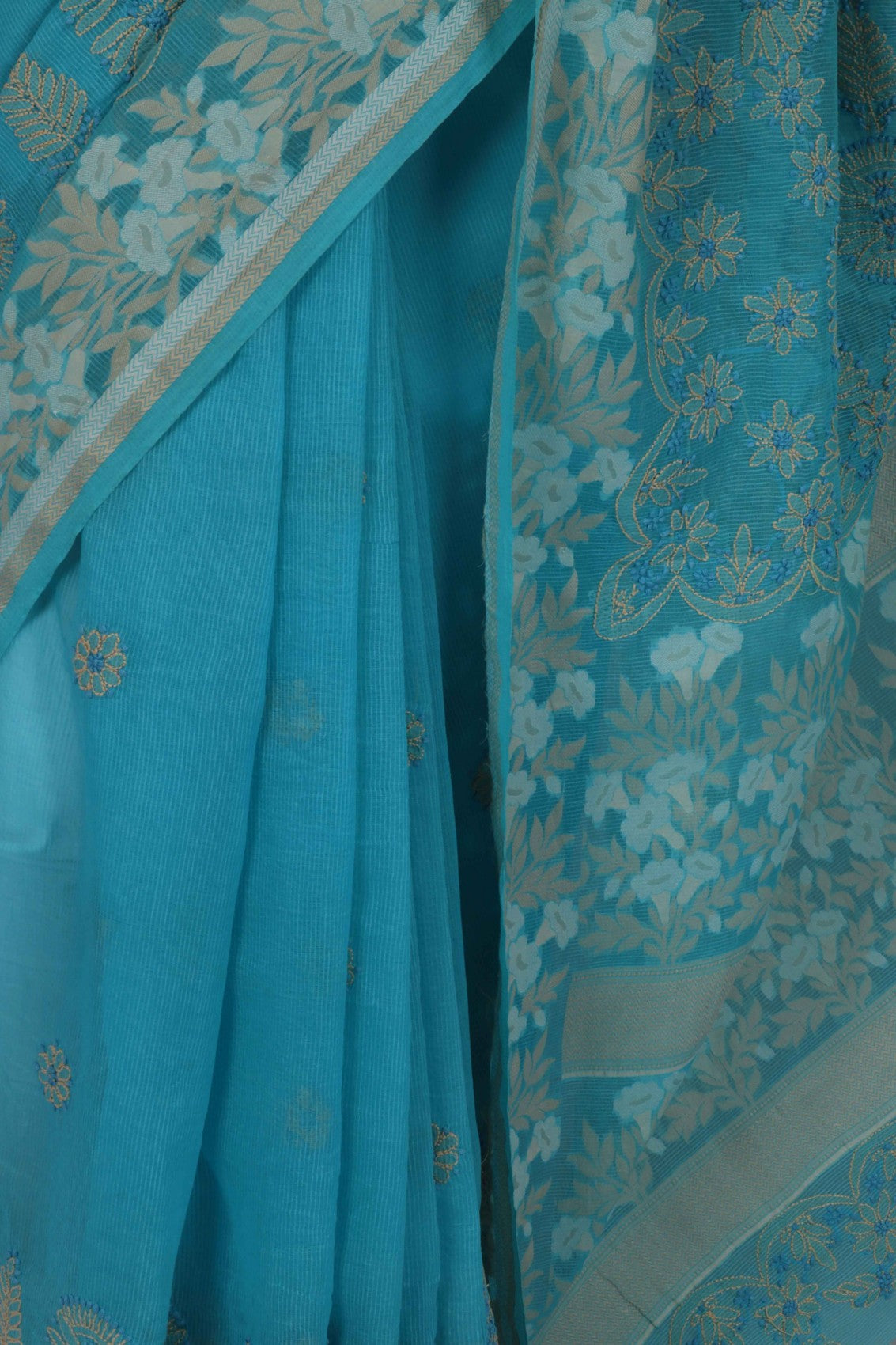 Ada Hand Embroidered Blue Chanderi Lucknowi Chikankari Saree With Blouse A613175