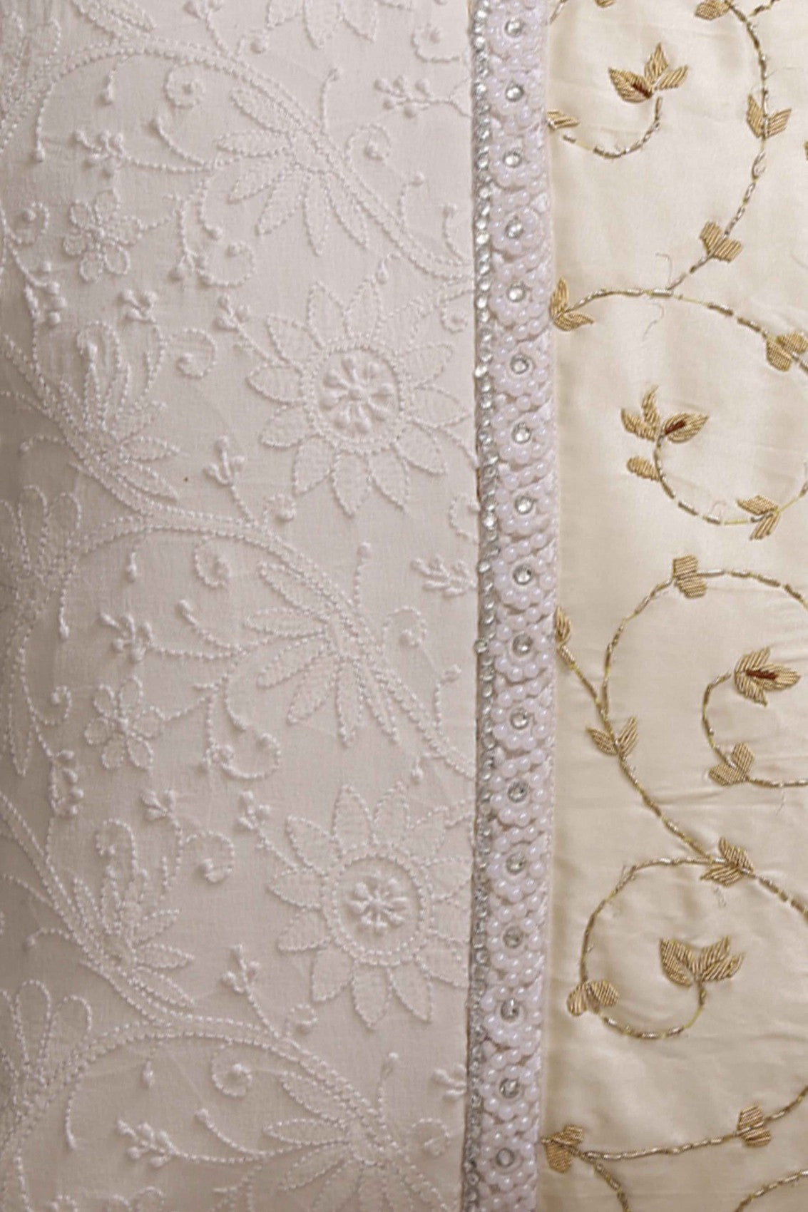 Ada Hand Embroidered White Pure Georgette Lucknow Chikankari Cushion Cover With Pearl Work Set Of 2 A340615