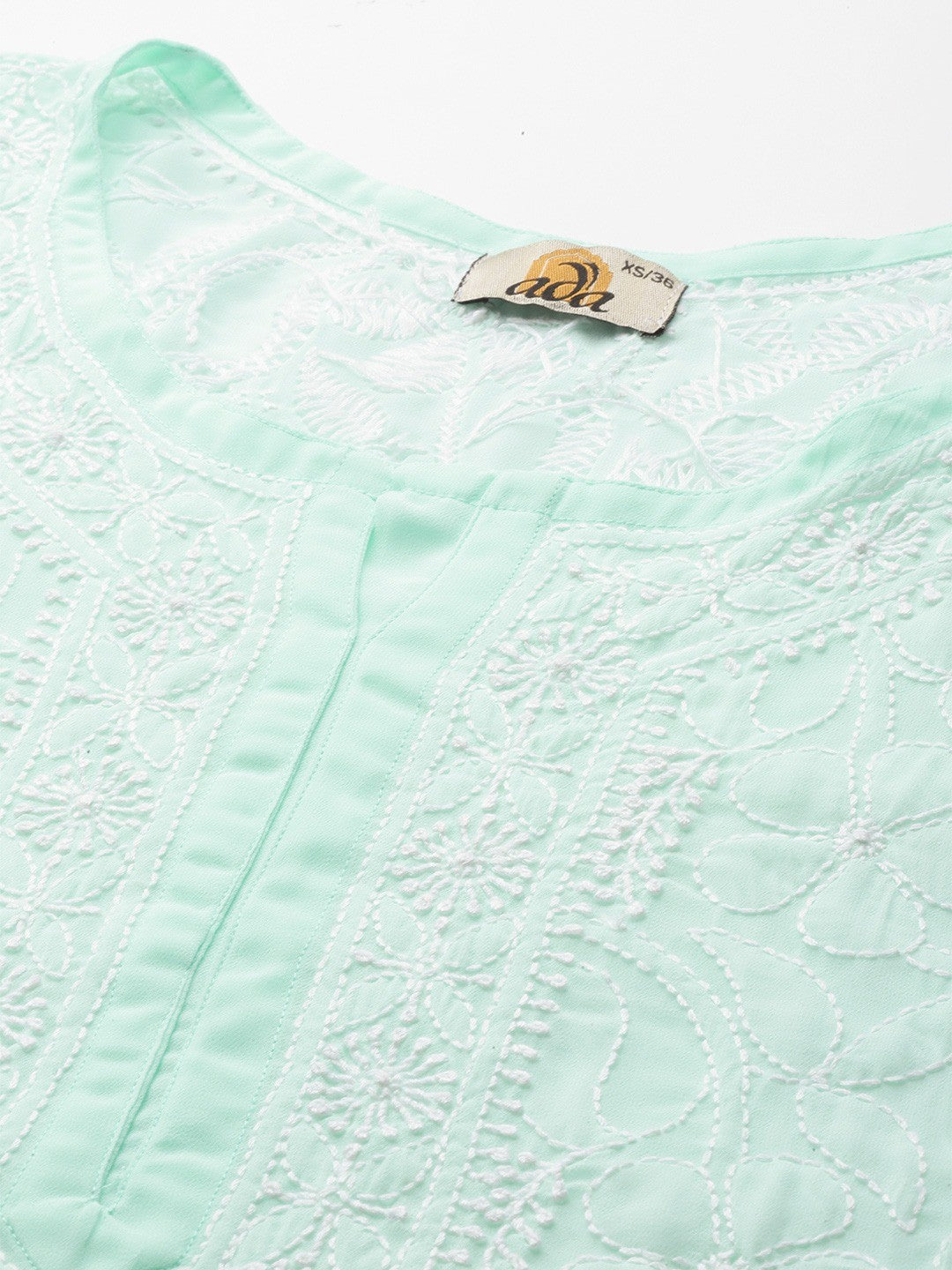 Ada Hand Embroidered Sea Green Georgette Lucknowi Chikankari Straight Kurti A911122