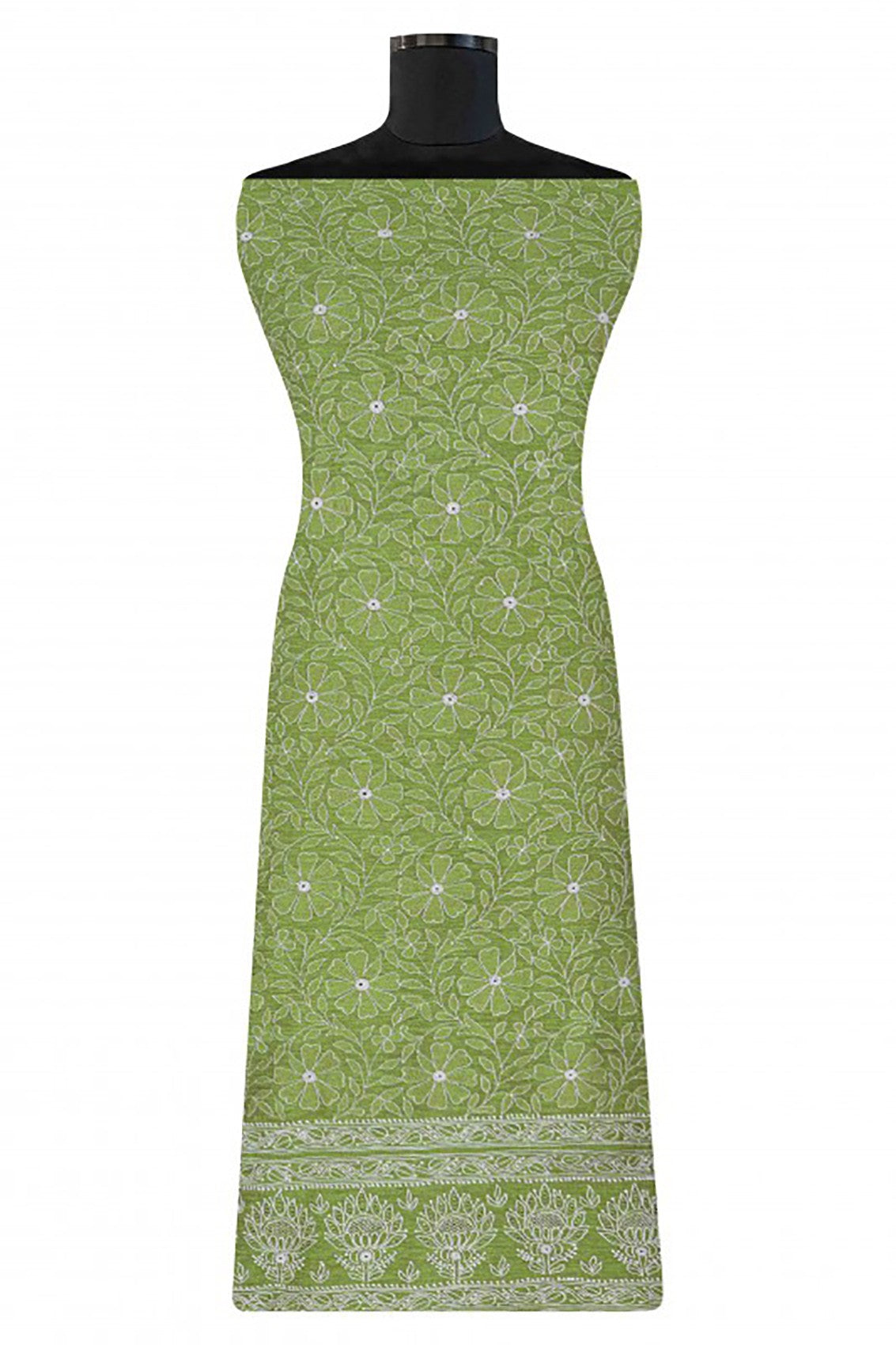 Ada Hand Embroidered Green Khadi Lucknowi Chikankari Unstitched Suit Piece A512713