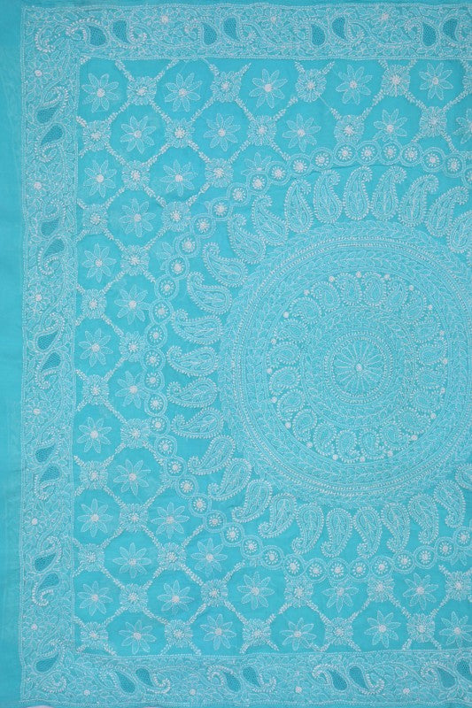 Ada Hand Embroidered Blue Cotton Lucknowi Chikankari Saree With Blouse A543779