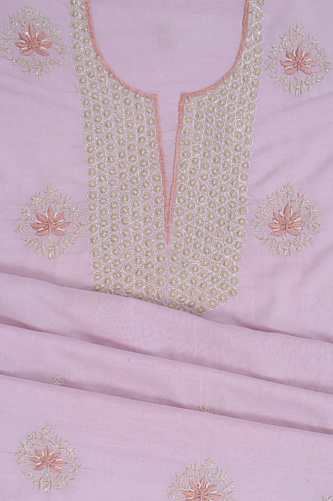 Ada Hand Embroidered Lilac Cotton Lucknowi Chikankari Unstitched Suit Piece With Cutdana Work 01A196770