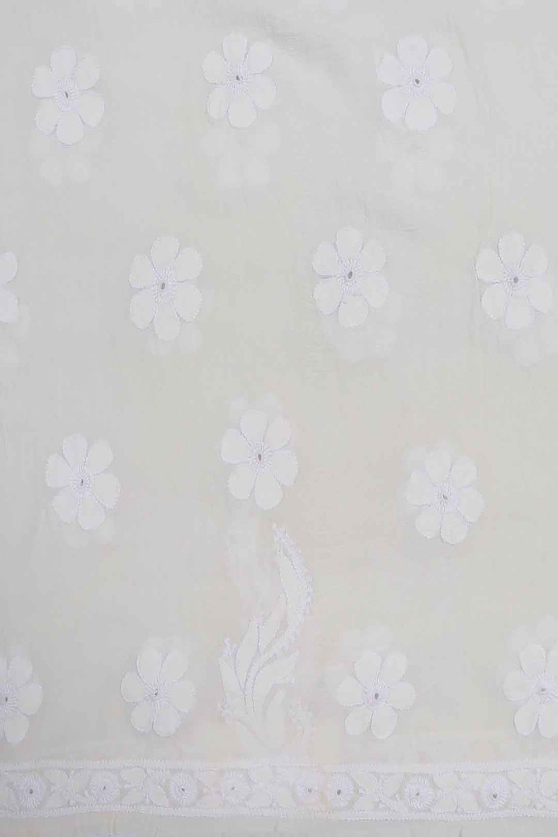 Ada Hand Embroidered White Pure Georgette Lucknowi Chikankari Unstitched Kurta Piece 01A160576