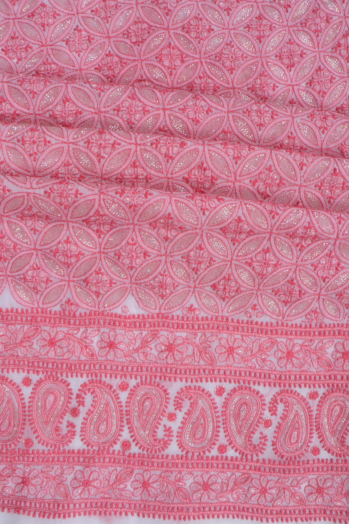 Ada Hand Embroidered White Cotton Lucknowi Chikankari Unstitched Suit Piece With Cutdana Work 01A204484