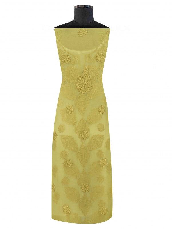 Ada Hand Embroidered Chartreuse Green Georgette Lucknowi Chikankari Unstitched Suit Piece A211227