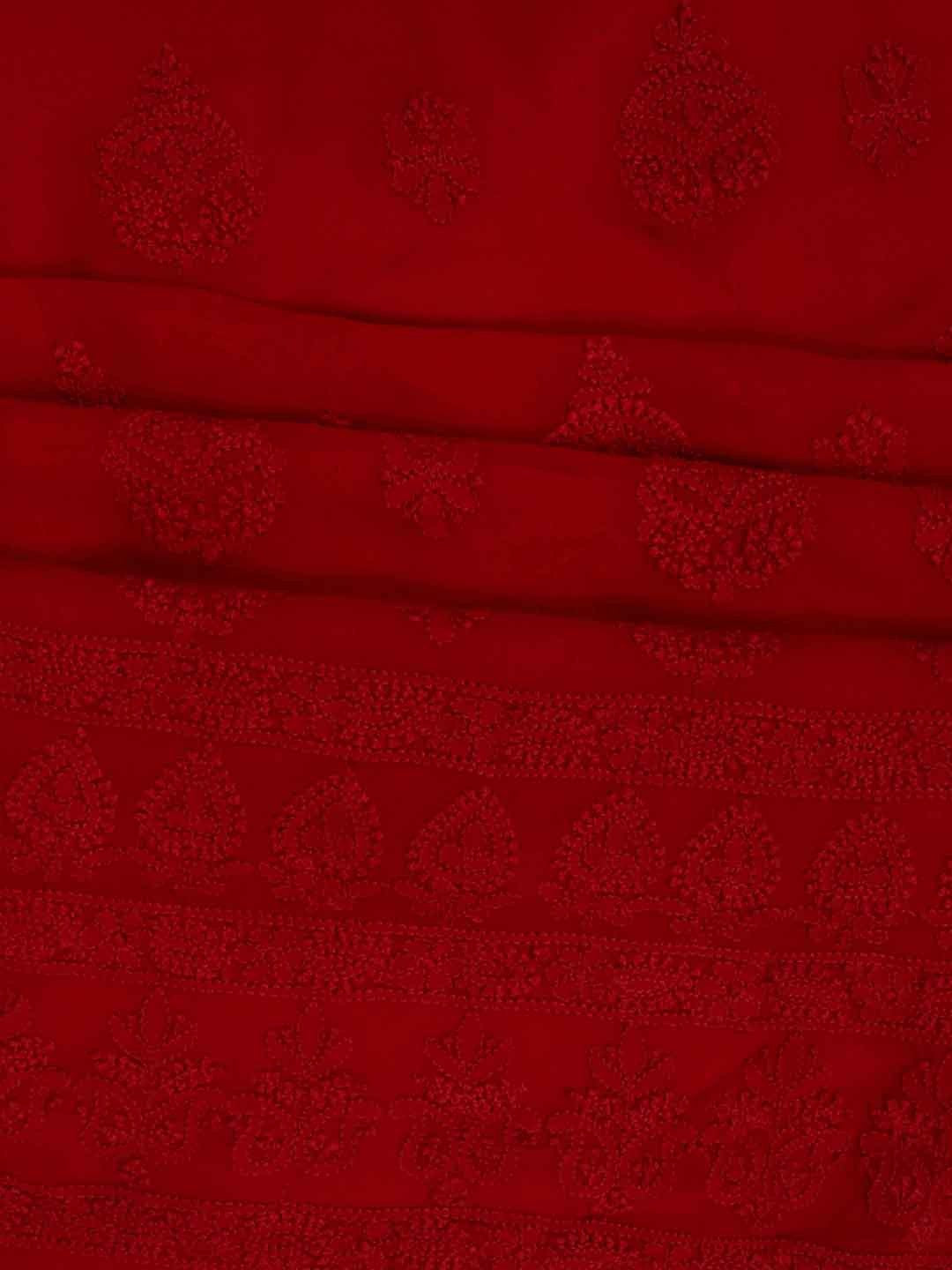 Ada Hand Embroidered Red Georgette Lucknowi Chikan Unstitched Kurta Piece A601224