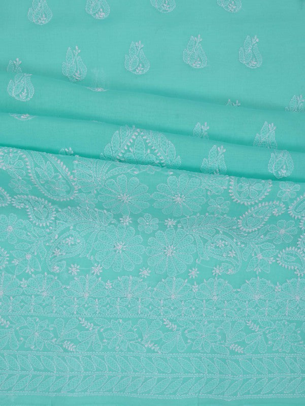 Ada Hand Embroidered Sea Green Cotton Lucknowi Chikankari Unstitched Suit Piece 01A202421