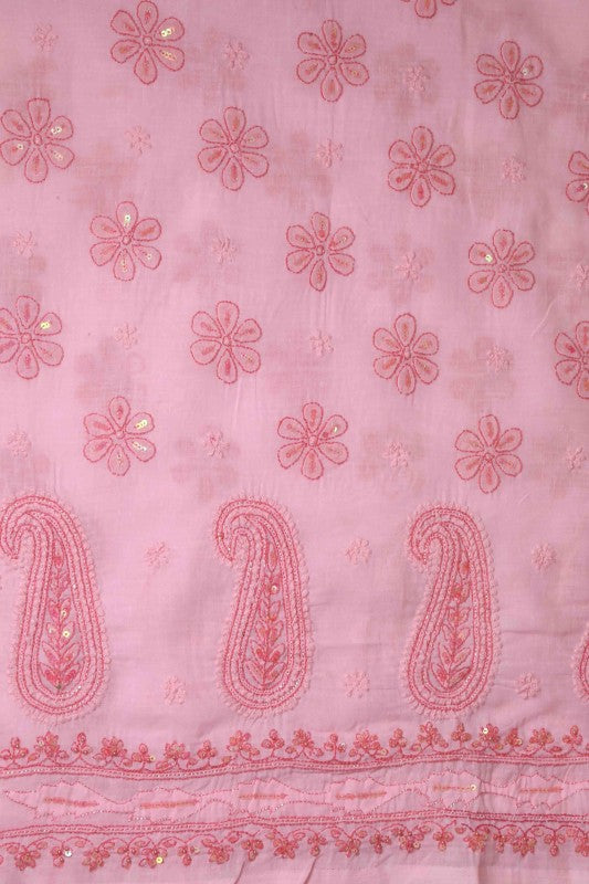Ada Hand Embroidered Baby Pink Cotton Lucknowi Chikan Unstitched Kurta Piece with Sequinned Work - A175092