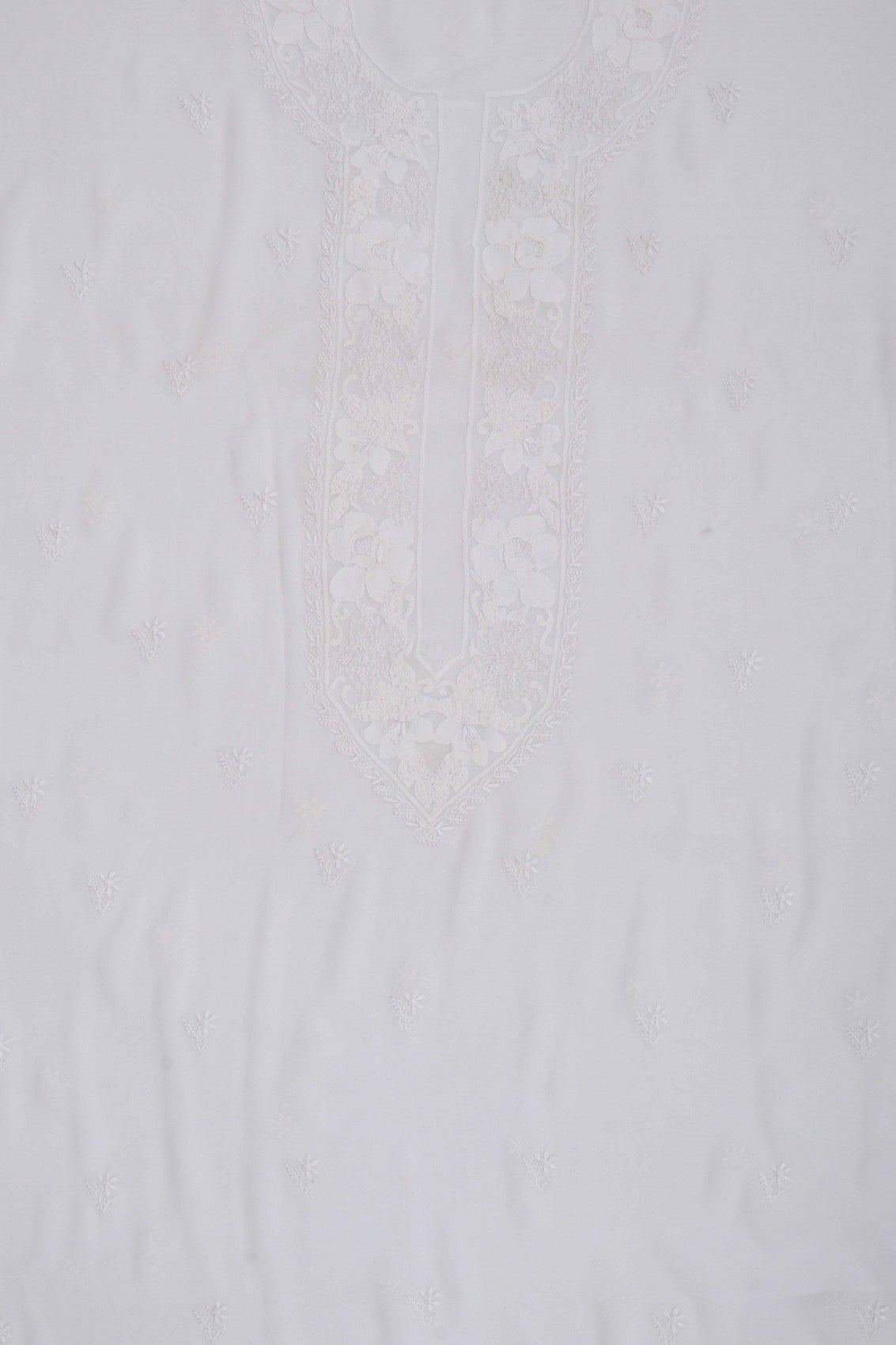 Ada Hand Embroidered White Pure Georgette Lucknowi Chikankari Unstitched Kurta Piece A114900