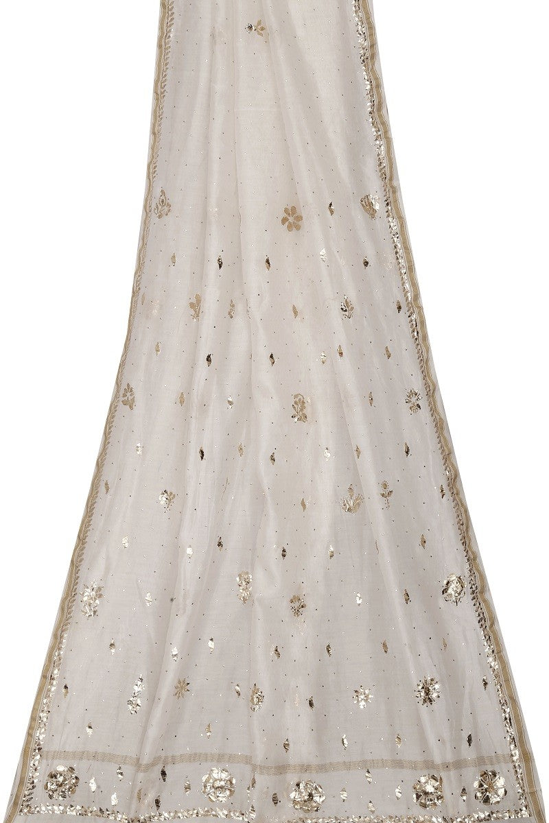 Ada Hand Embroidered Cream Lucknowi Chikankari Saree/Blouse With Muqaish Work A576621