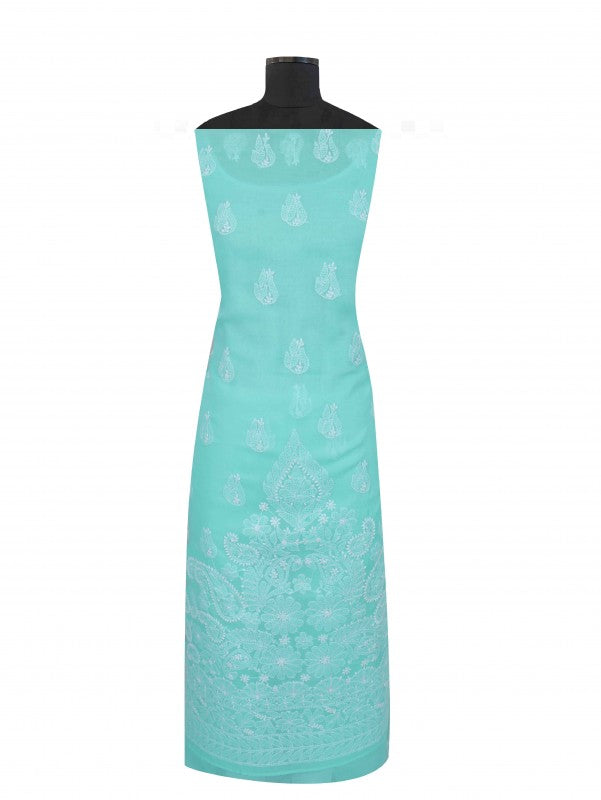 Ada Hand Embroidered Sea Green Cotton Lucknowi Chikankari Unstitched Suit Piece 01A202421