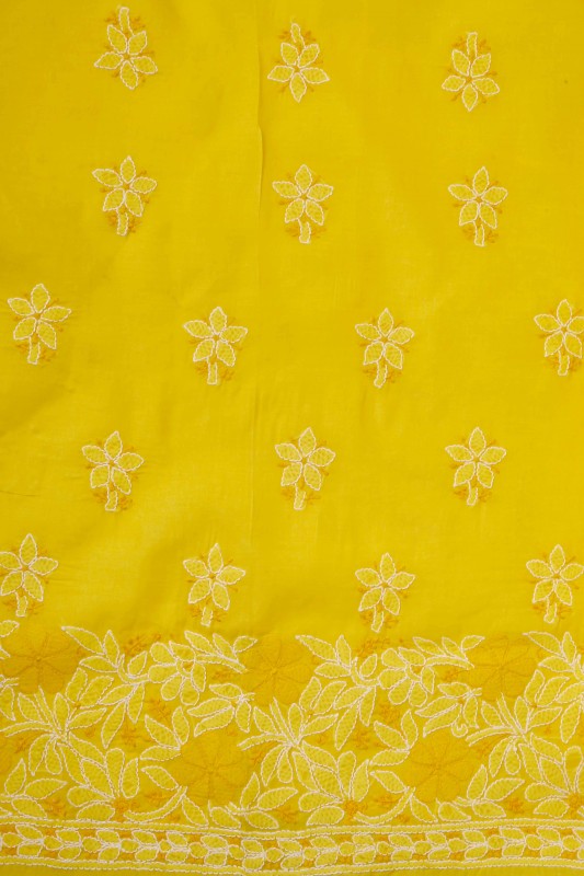 Ada Hand Embroidered Yellow Cotton Lucknowi Chikan Unstitched Suit Piece-A100302
