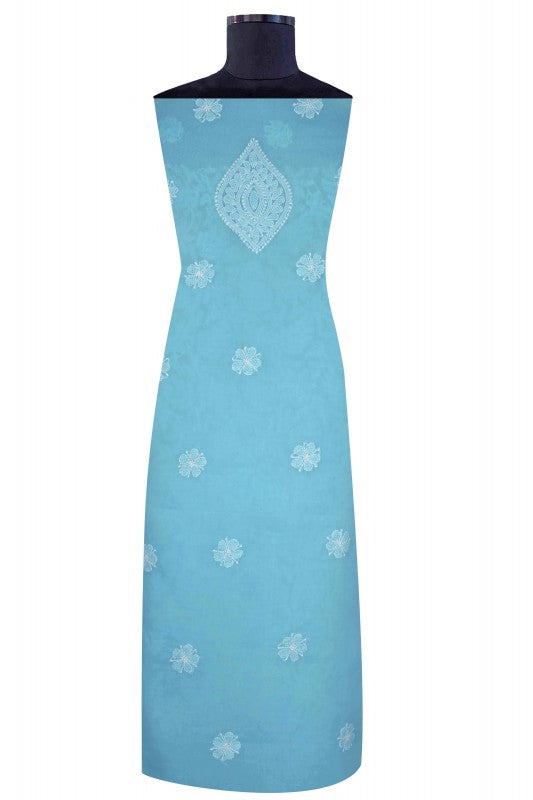 Ada Hand Embroidered Blue Cotton Lucknowi Chikan Unstitched Suit Piece A495589
