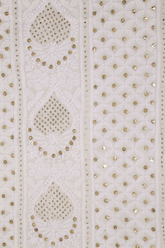 Ada Hand Embroidered White Pure Georgette Lucknowi Chikan Unstitched Kurta Piece With Muqaish Work-A576711