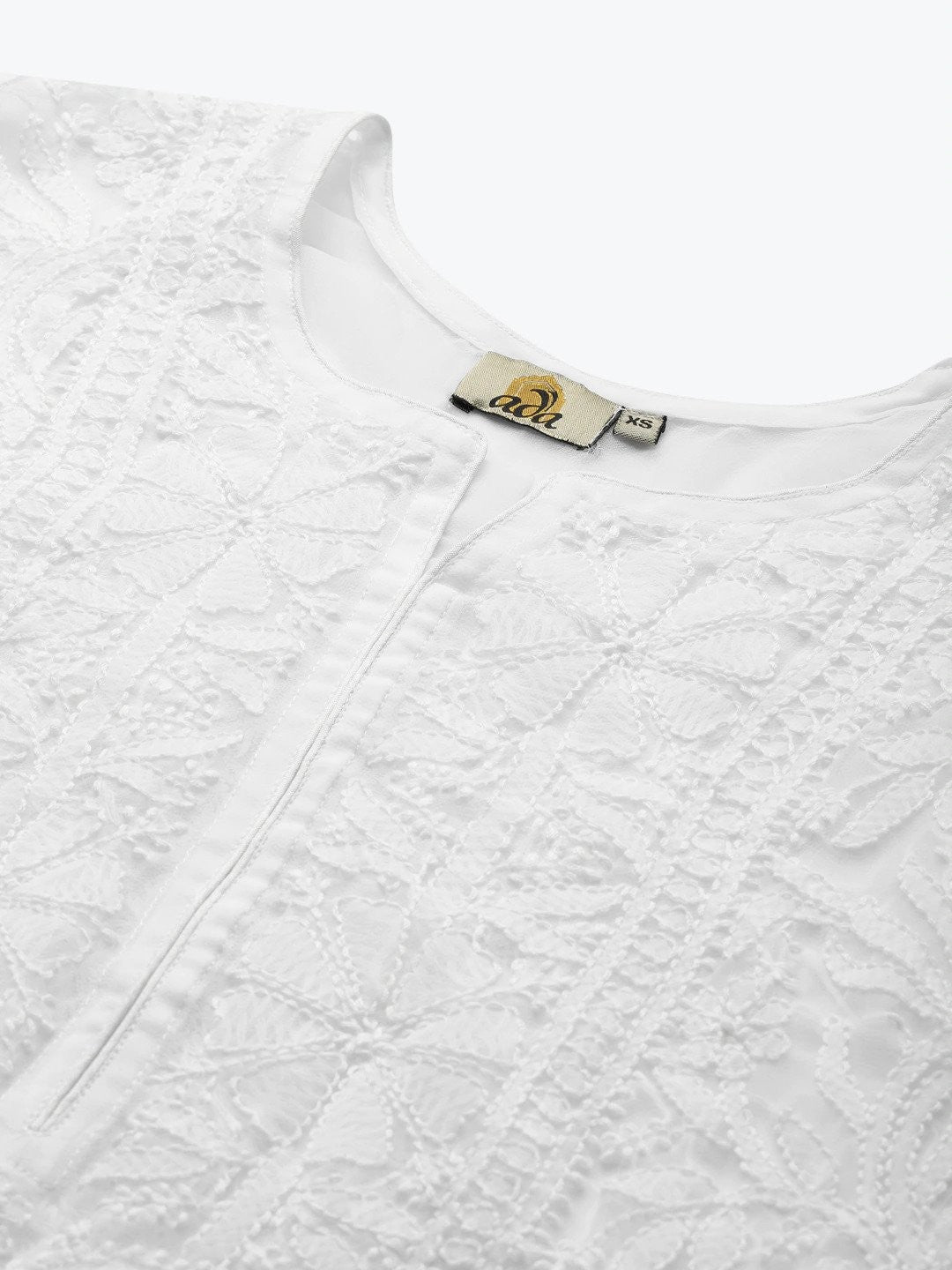 Ada Hand Embroidered White Georgette Lucknowi Chikankari Straight Kurta Set With Slip A811192