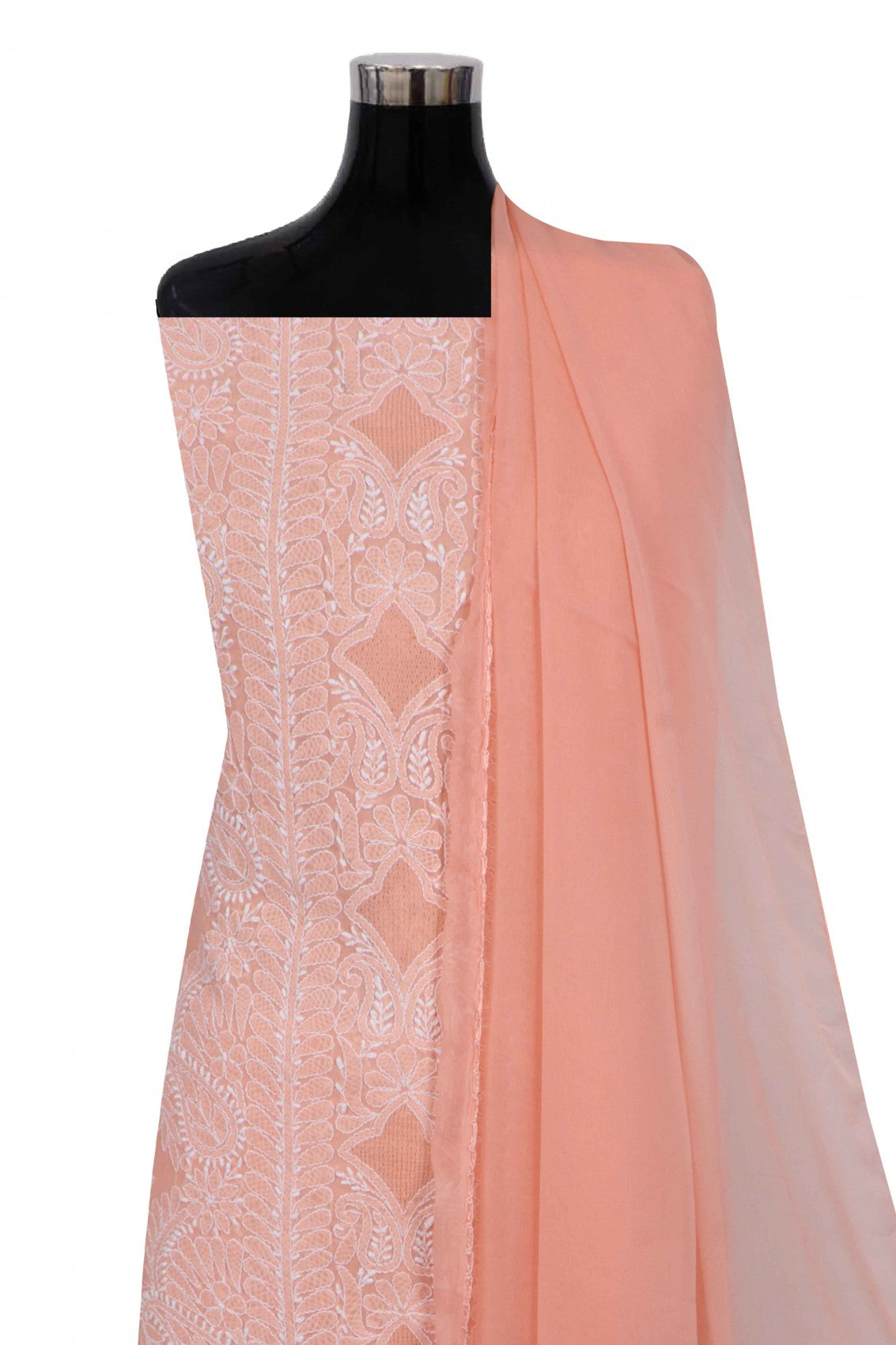 Ada Hand Embroidered Peach Cotton Lucknowi Chikankari Unstitched Suit Piece 01A272282
