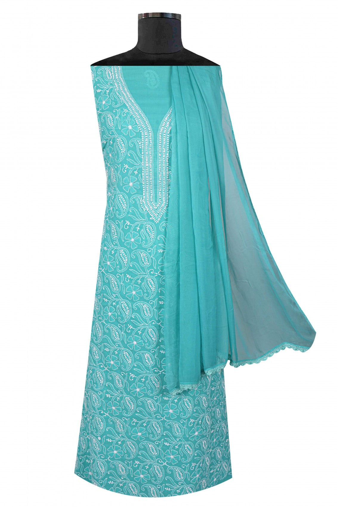 Ada Hand Embroidered Green Cotton Lucknowi Chikankari Unstitched Suit Piece A50605