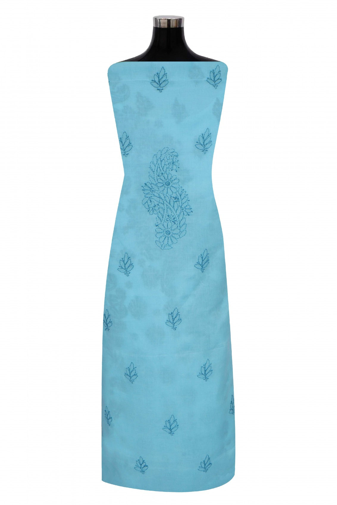 Ada Hand Embroidered Sky Blue Cotton Lucknowi Chikankari Unstitched Suit Piece 01A262732