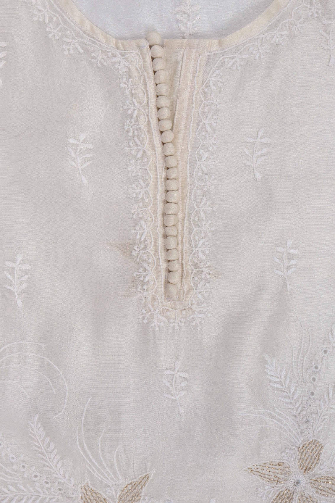 Ada Hand Embroidered Off White Chanderi Lucknowi Chikankari Semi-Stitched Kurta Dupatta Set With Zari Work 01A216282