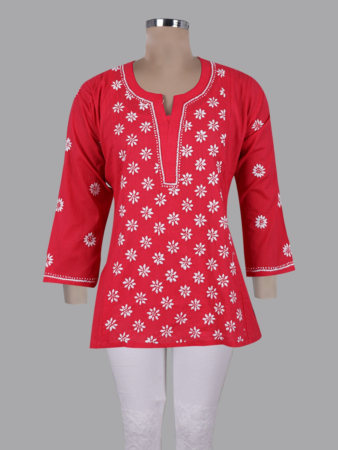 Ada Hand Embroidered Carrot Pink Cotton Lucknowi Chikankari Straight Kurti A911288
